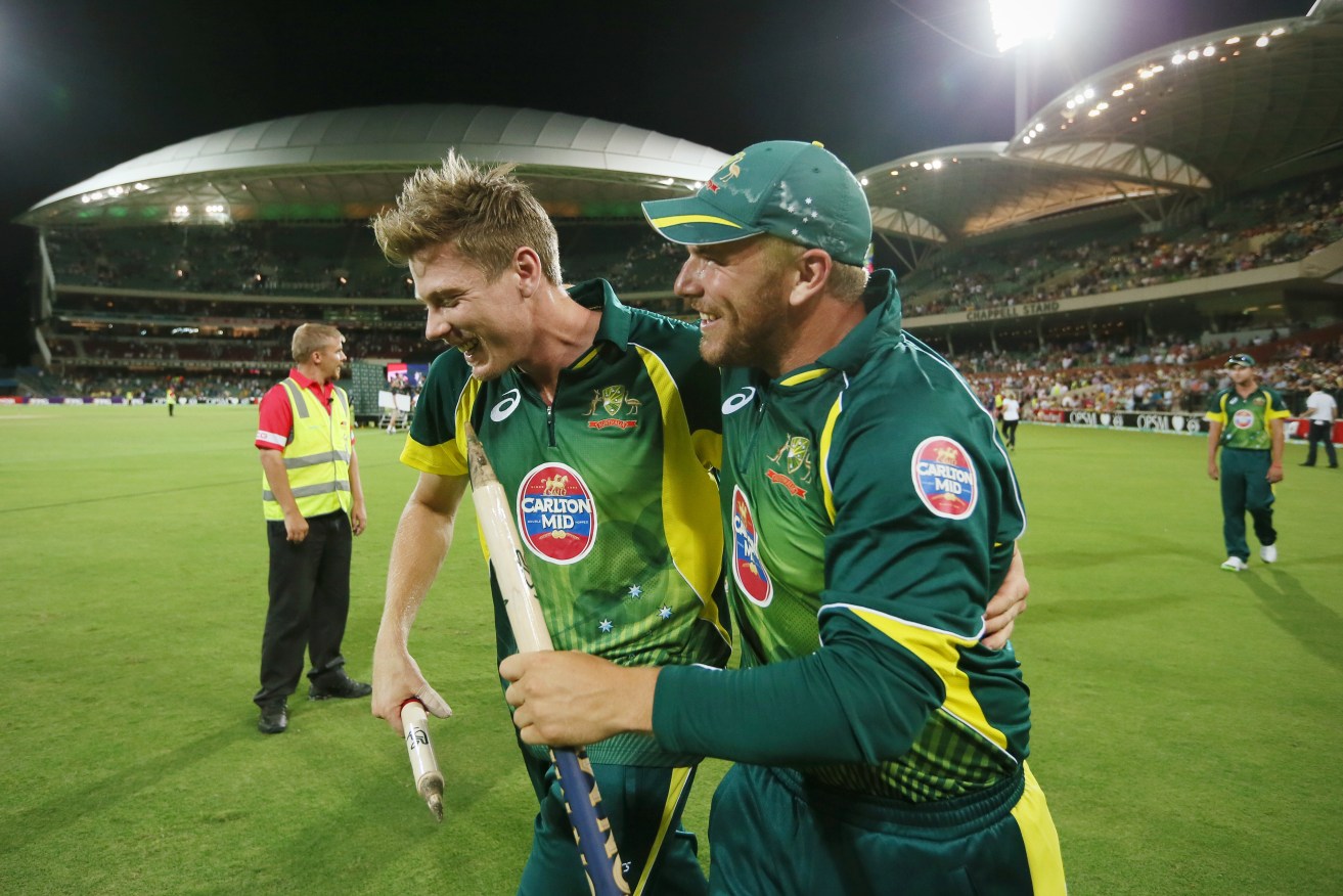 James Faulkner and Aaron Finch are confident they'll be fit for the World Cup. Photo: Ben MacMahon, AAP.