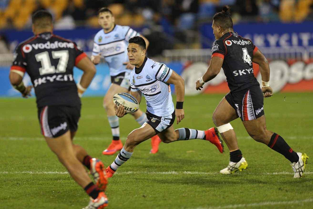 Valentine Holmes playing for the Sharks. Photo: David Rowland, AAP.