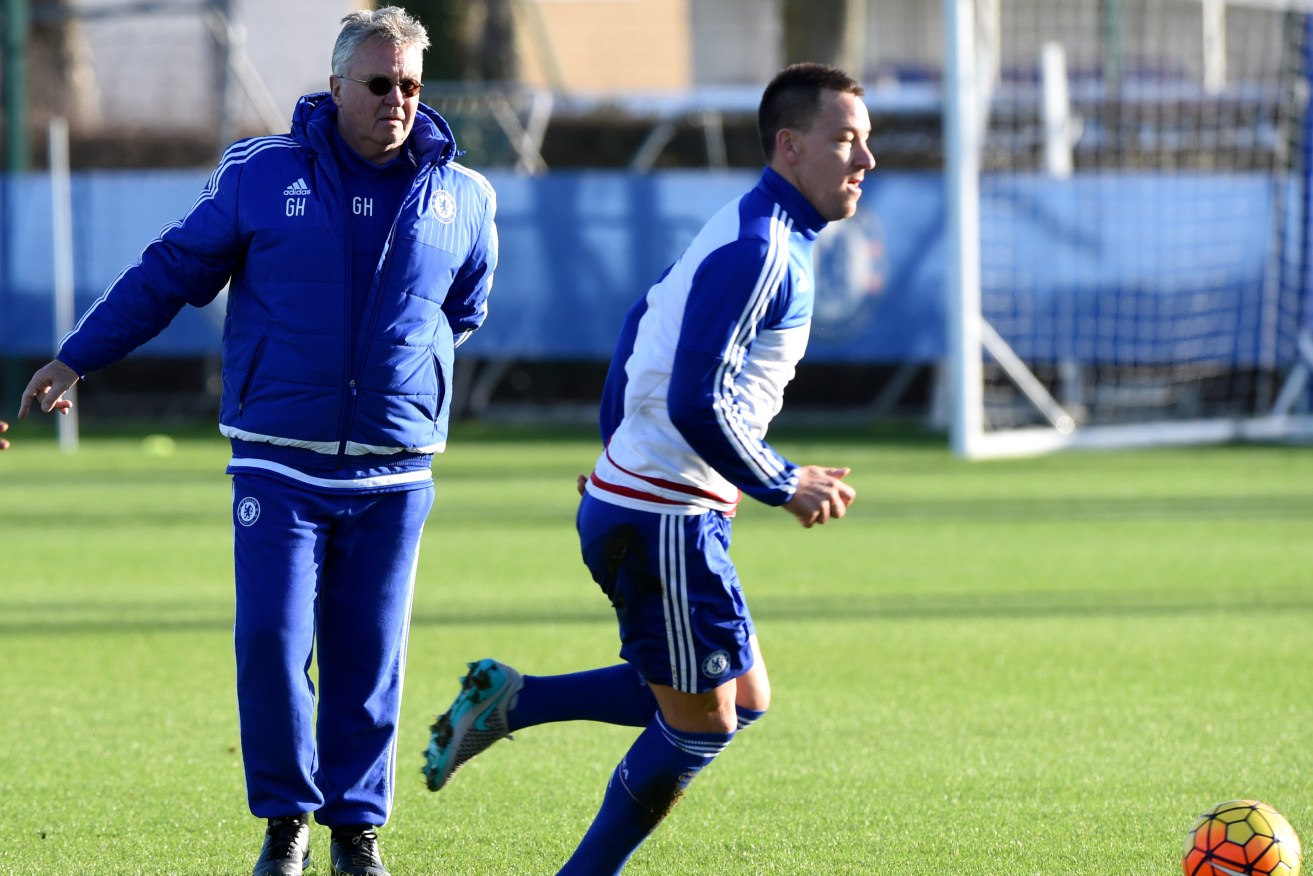 Chelsea interim manager Guus Hiddink and John Terry during training at Cobham Training ground.