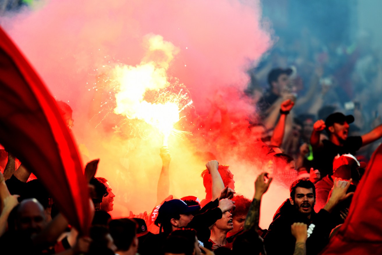 The RBB supporters group set off flares during a match against Sydney FC last month. Photo: Dean Lewins, AAP.