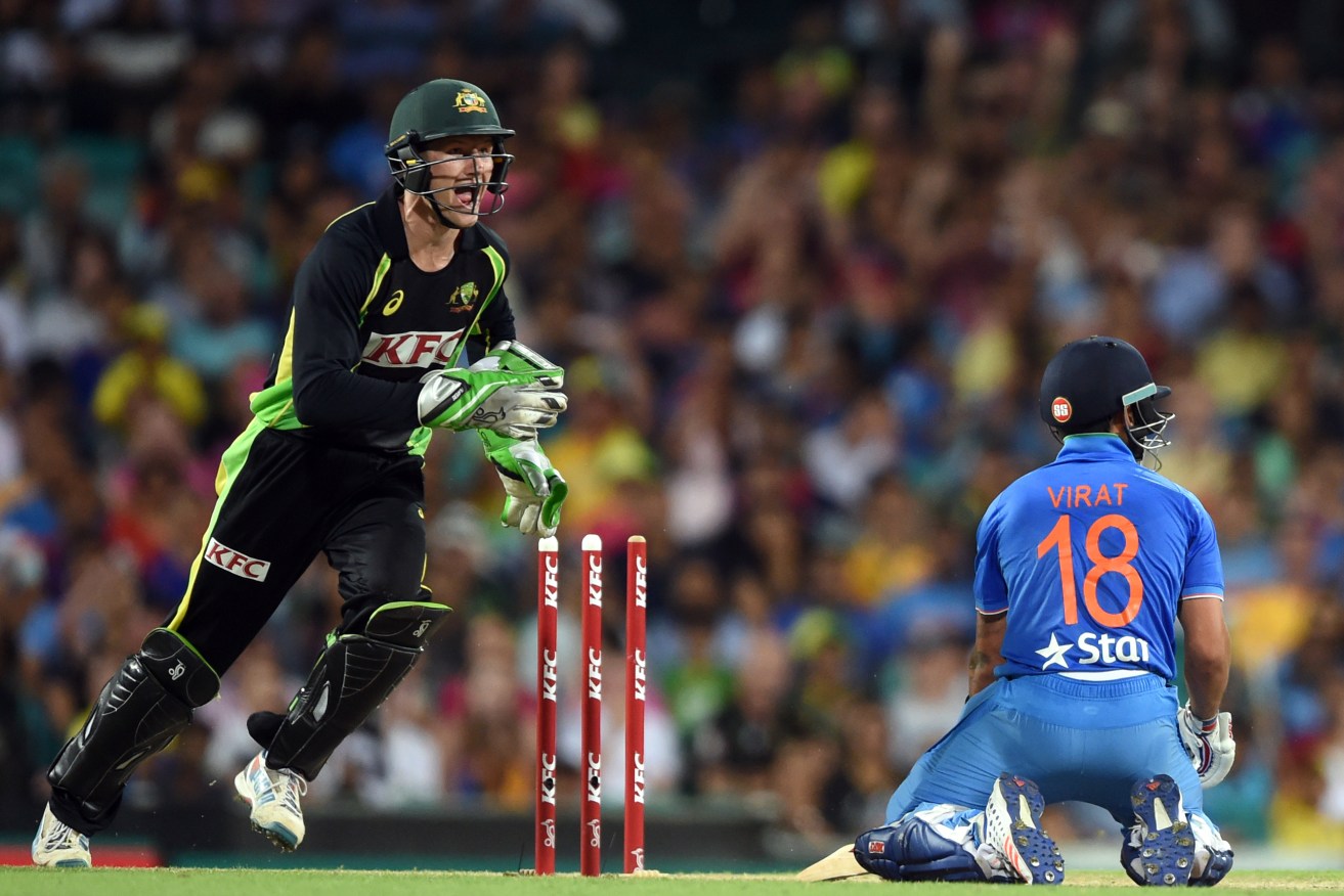 Cameron Bancroft stumped Virat Kohli, but missed a vital later chance to ice the match. Photo: Paul Miller, AAP.
