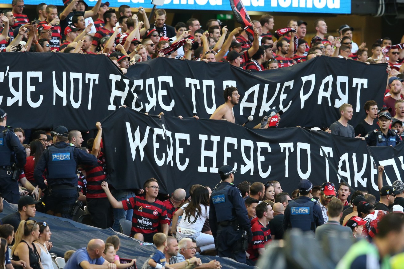 Wanderer fans during the Round 18 A-League match against Melbourne Victory. Photo: David Crosling, AAP.