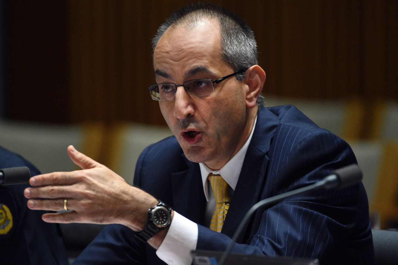 Immigration department chief Michael Pezzullo appearing at a Senate Estimates Committee hearing today. Photo: AAP Image/Mick Tsikas