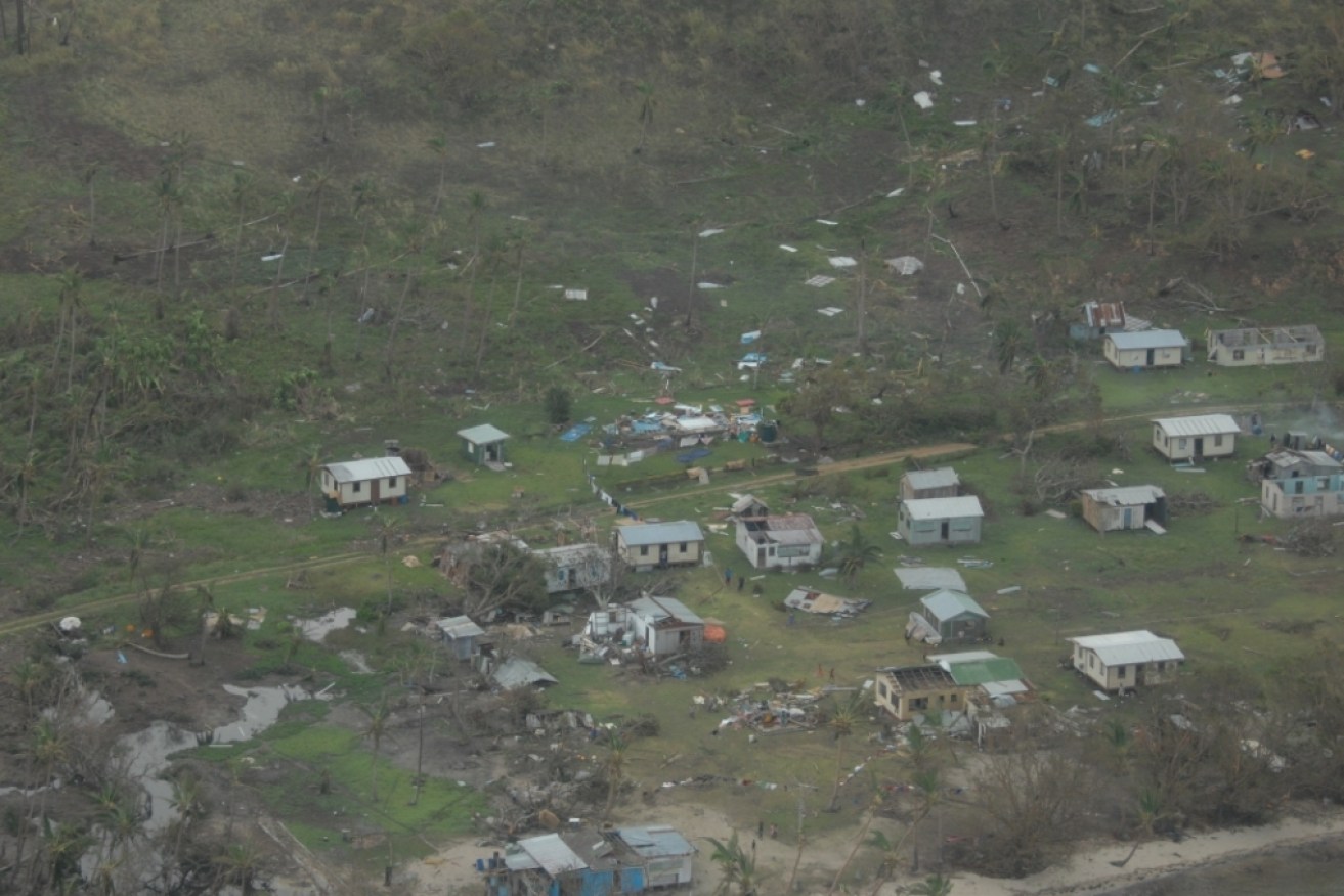 Damage to homes and land at Nakam on Vanua Levu Island after tropical cyclone Winston hit parts of Fiji. Photo: AAP/NZ Defence Force