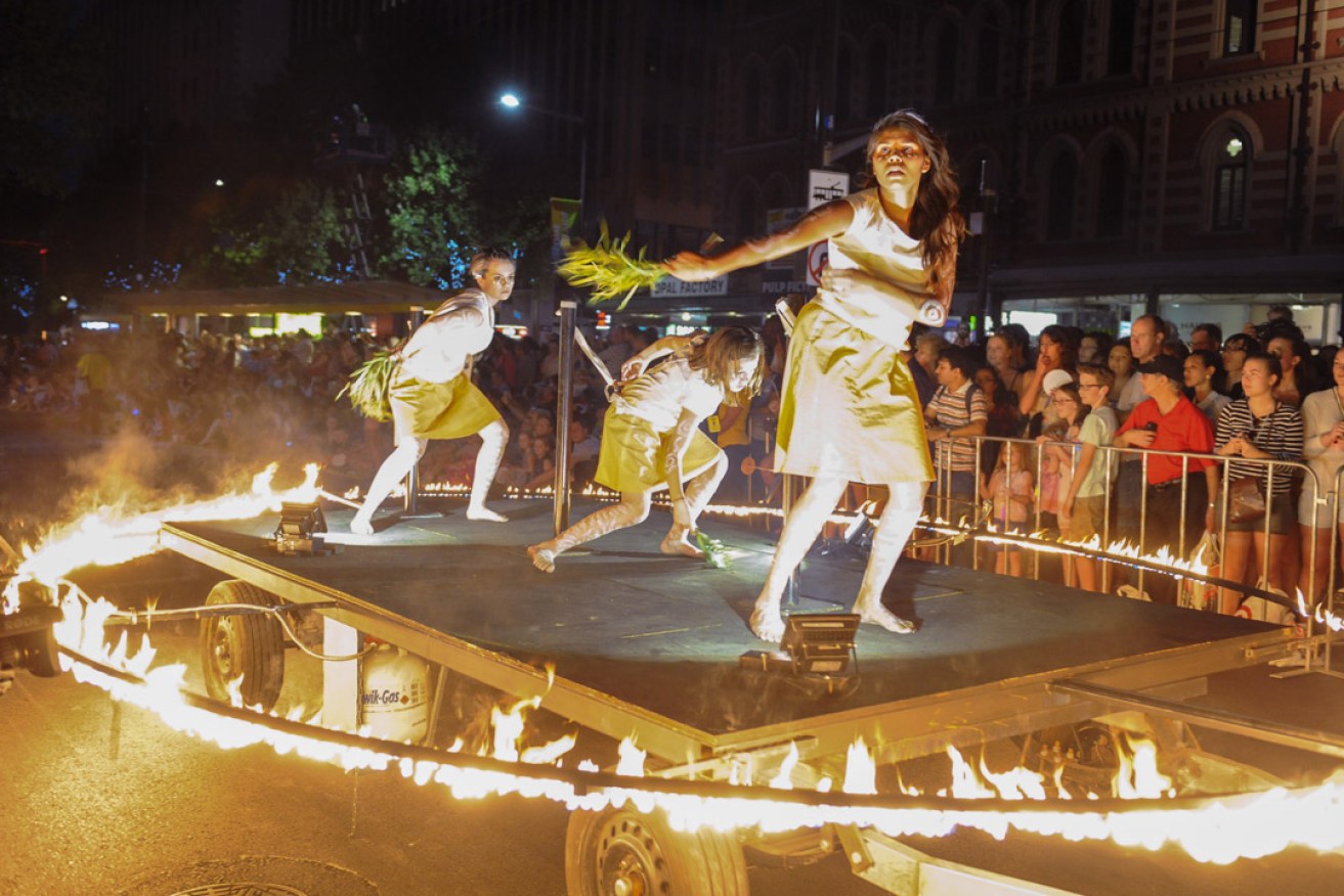 A Kaurna float in last year's Fringe Parade. Photo: Kevin Godfrey