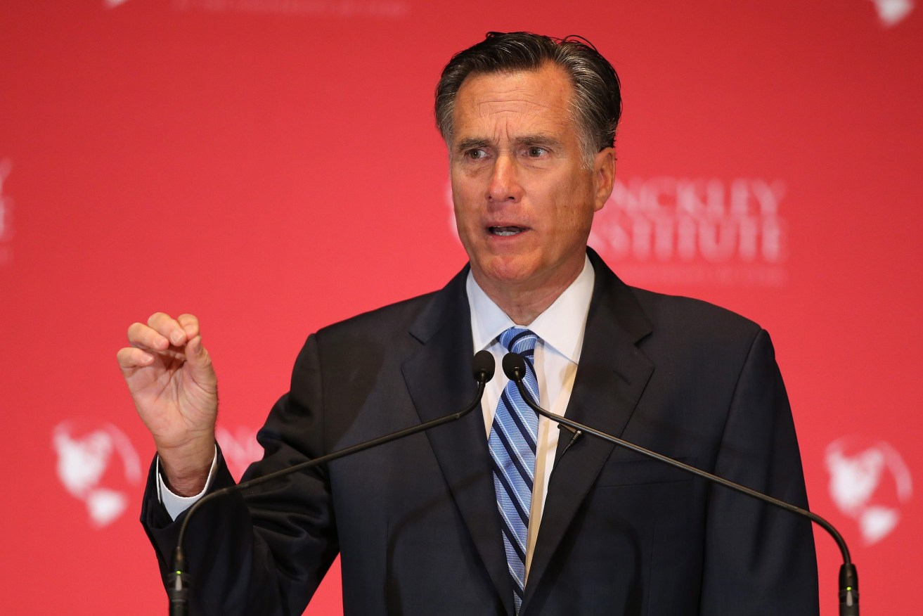 Mitt Romney giving his speech denouncing Donald Trump. Photo: EPA/Tom Smart