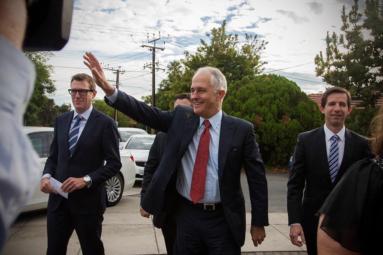 Malcolm Turnbull in Adelaide this morning before jetting to Whyalla. Photo: Ben Macmahon, AAP.