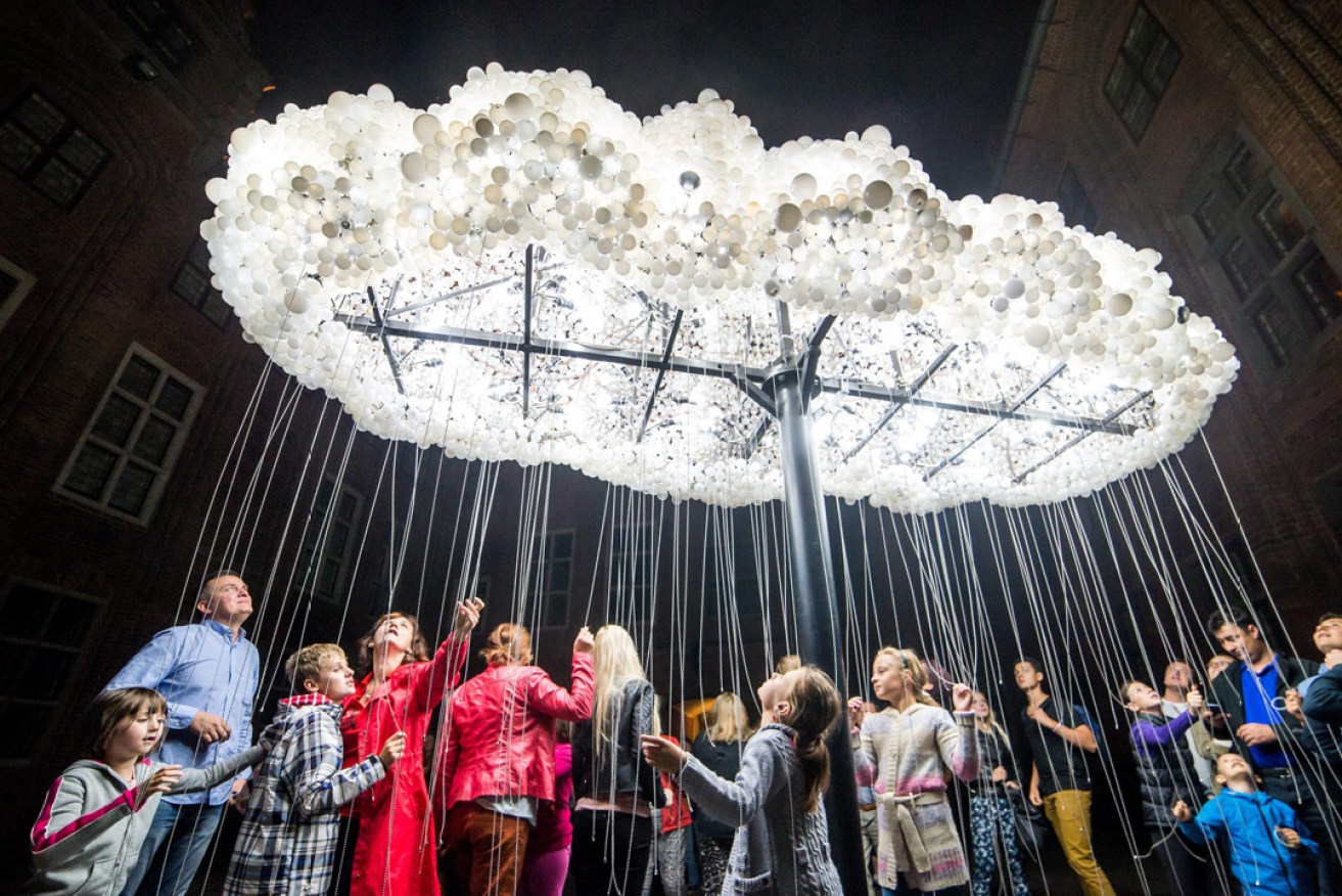 Art meets science in a  light installation called 'Cloud', by Canadian artists Caitlind r.c. Brown and Wayne Garrett, during the Bella Skyway  Festival in Poland.  Photo: EPA