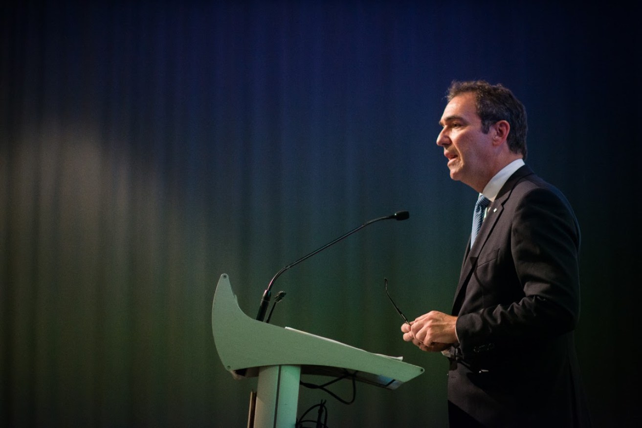 "I am Steven Marshall!" The Opposition Leader addresses a Property Council function yesterday. 