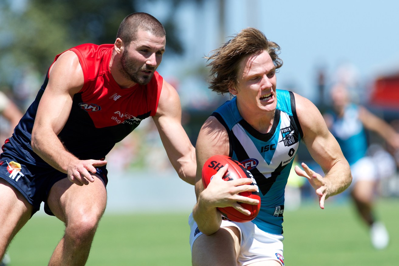 Polec brought the run and carry back to Port's pre-season. Photo: Michael Errey, InDaily.