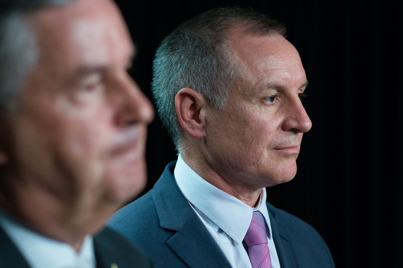 Jay Weatherill and (left) Kevin Scarce. 
