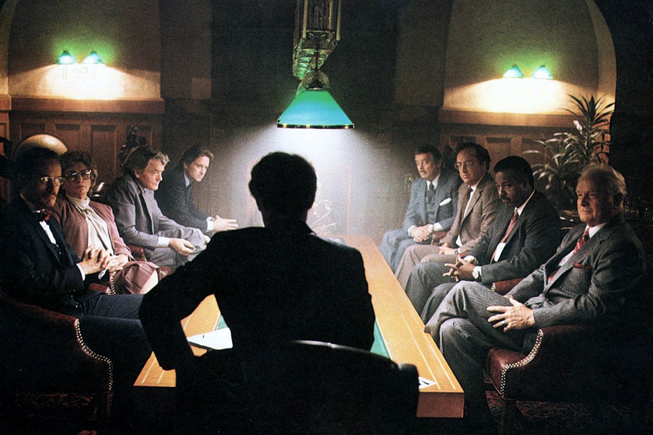 A scene from the 1983 film "The Star Chamber", in which a group of judges take the law into their own hands.