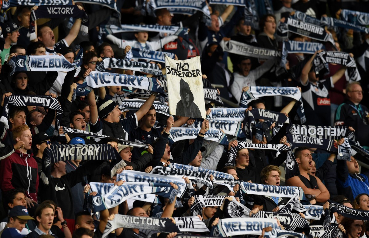 Victory fans during the Melbourne Victory and Adelaide United round 20 A League match at AAMI Park in Melbourne, Friday, Feb. 19, 2016. (AAP Image/Tracey Nearmy) NO ARCHIVING, EDITORIAL USE ONLY