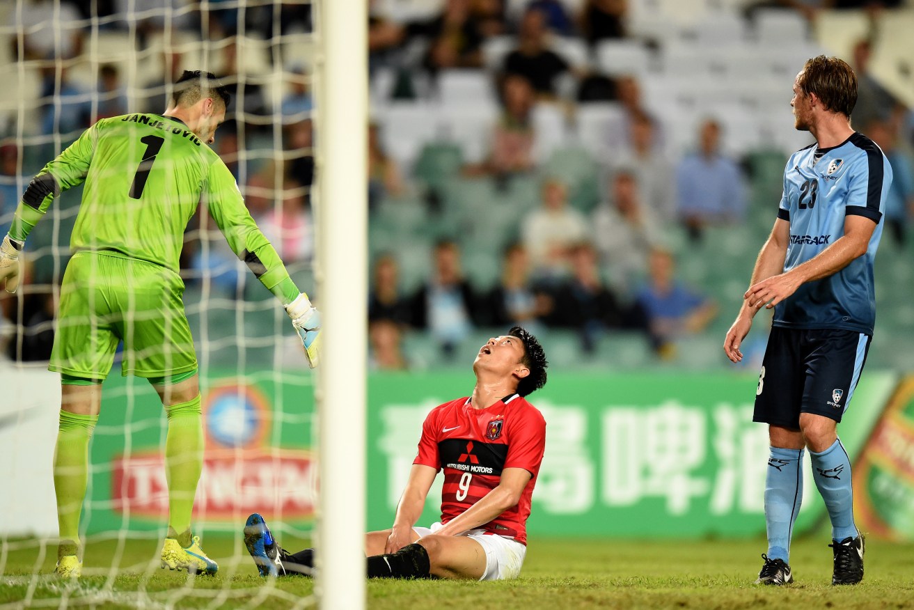Muto Yuki of the Urawa Red Diamonds reacts after a missed strike on goal. Photo: Dean Lewins, AAP.
