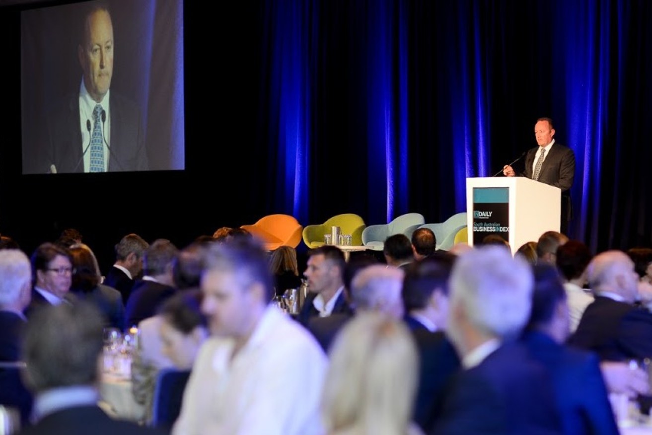 Rob Chapman addressing last year's InDaily SA Business Index luncheon. Photo: Nat Rogers, InDaily.