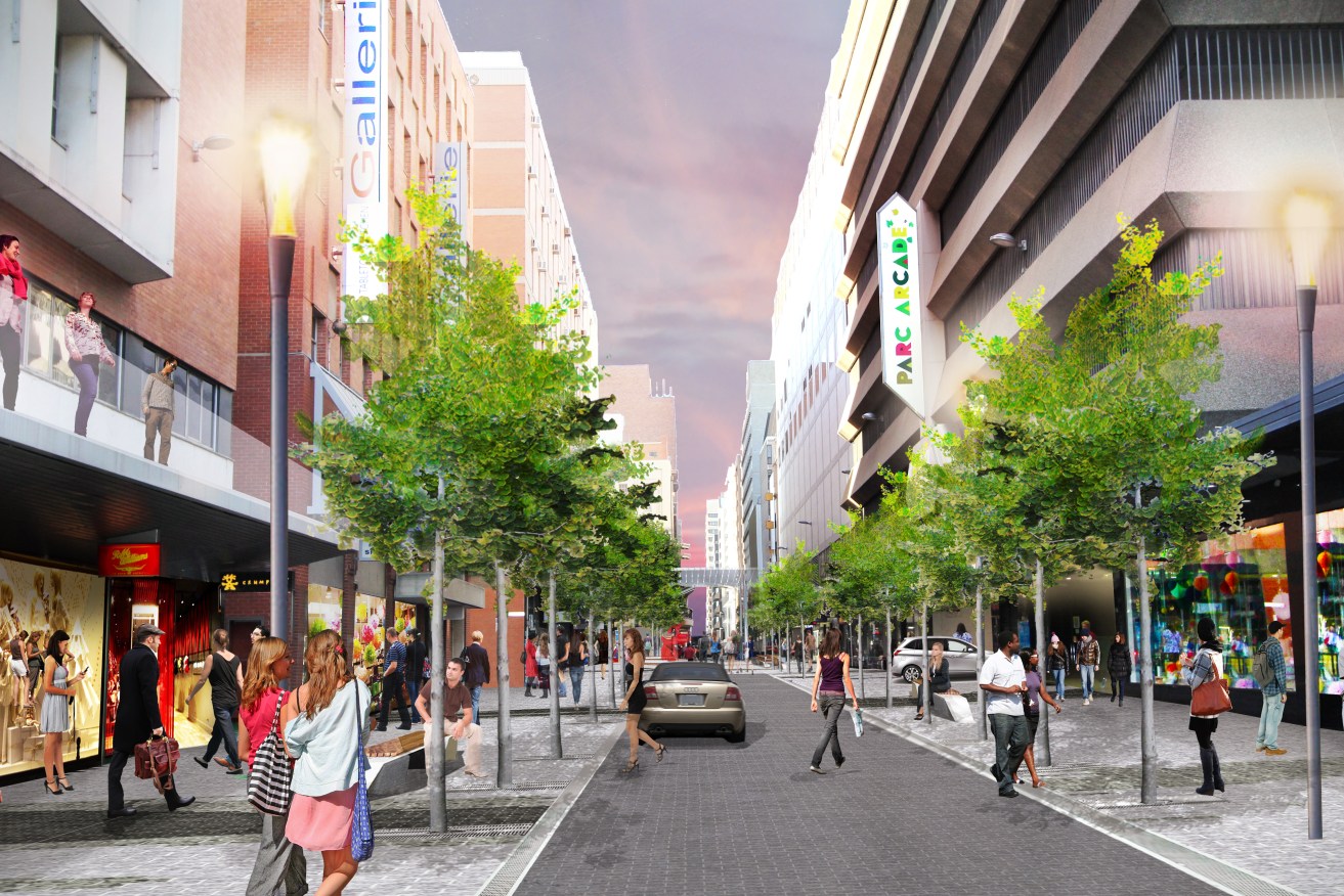 An image of the proposed redevelopment of Gawler Place, courtesy Hassell and Adelaide City Council.