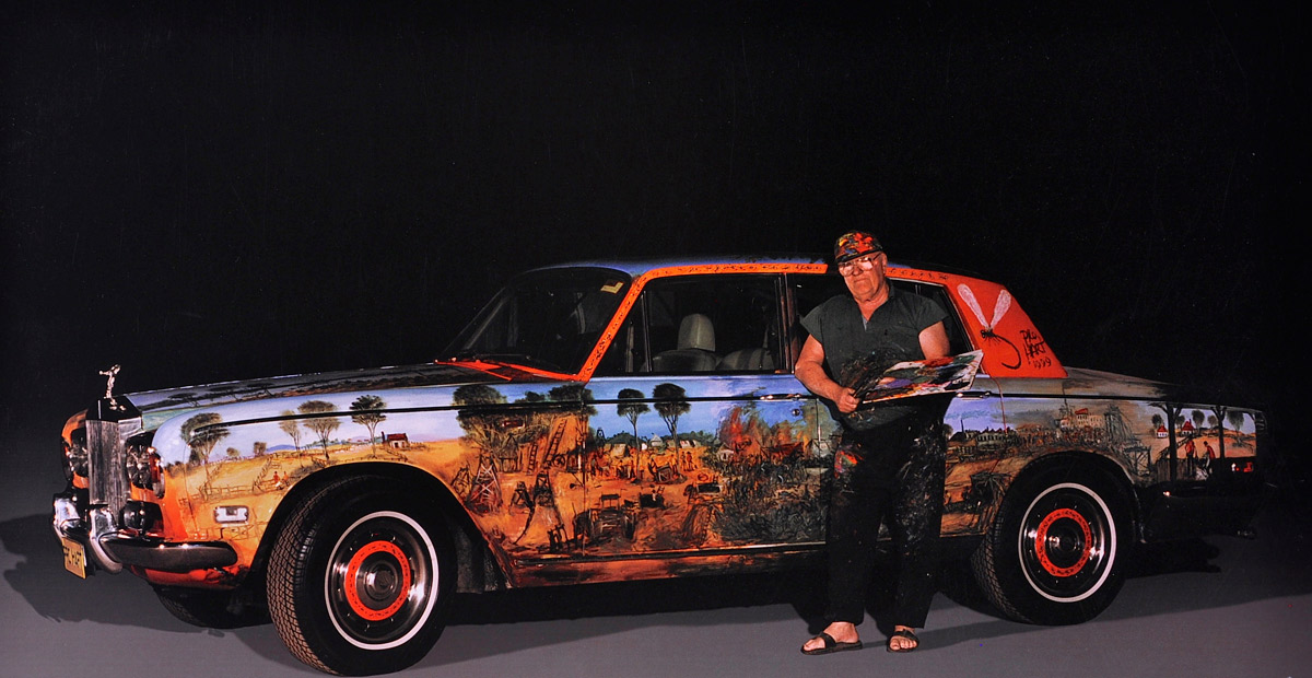 Pro Hart with his painted Rolls-Royce. Photo courtesy Elder Fine Art
