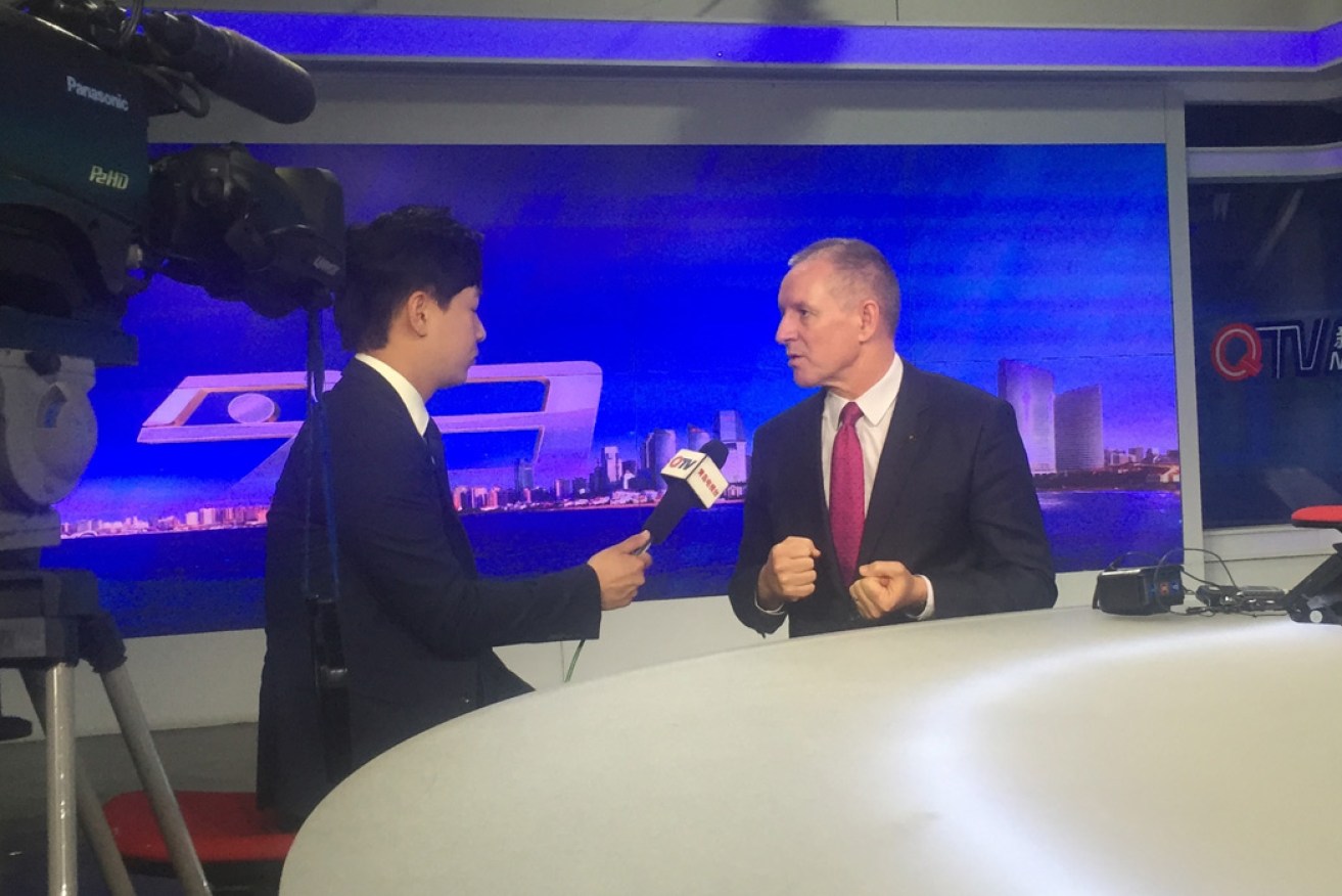 Jay Weatherill appears on Qingdao TV during his trip to China.