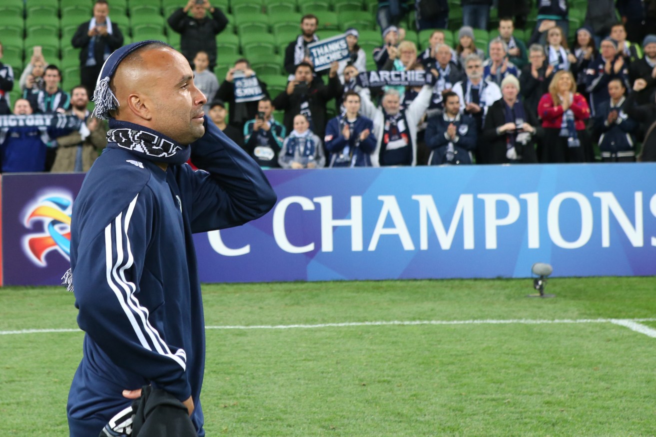 Archie Thompson finishes his career with an emotional farewell lap. Photo: David Crosling, AAP.