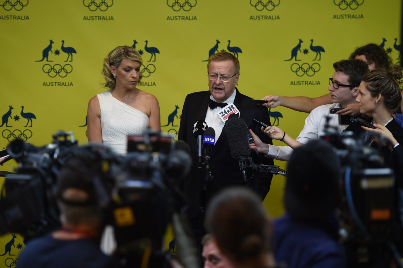 Australian Olympic Committee president John Coates and Rio Chef de Mission Kitty Chiller fronting media last year. Photo: Dean Lewins / AAP