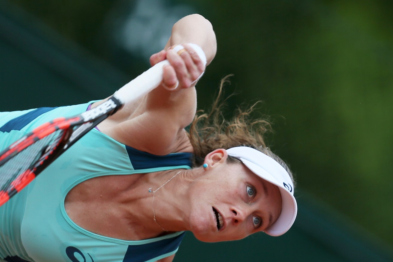 Stosur serves in her first round match of the French Open. Photo: David Vincent, AP.
