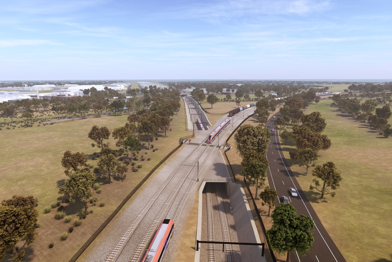 A Government-supplied image of the lowered rail line, running alongside War Memorial drive.