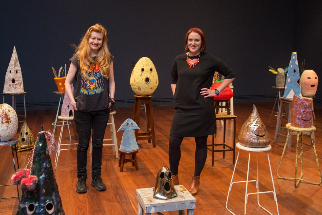Ramsay Art Prize inaugural judges, artist Nell and curator Leigh Robb, with Nell's installation in the 2016 Adelaide Biennial of Australian Art.