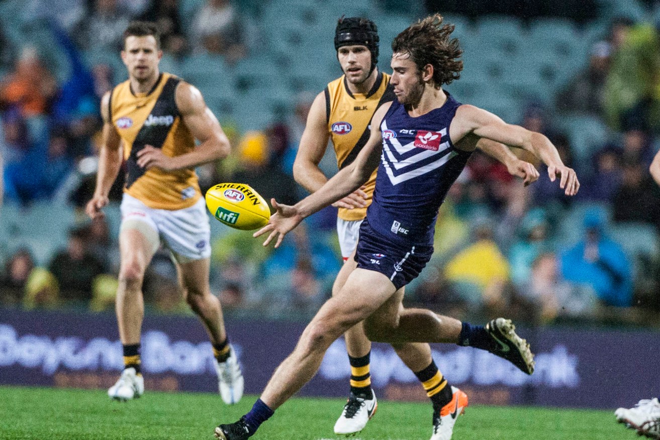 Connor Blakely during the Round 9 AFL match between Fremantle and Richmond. Photo: Tony McDonough, AAP.