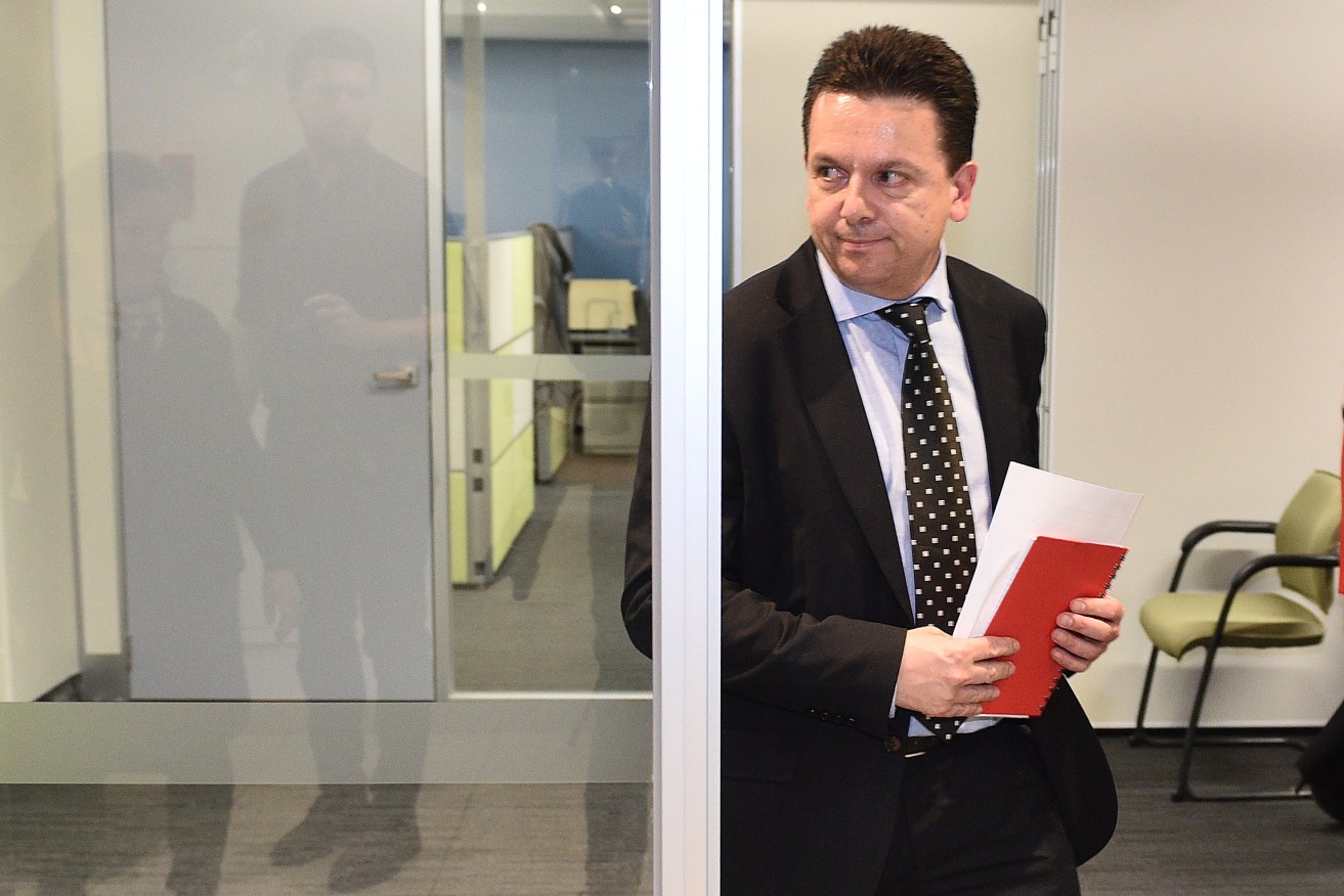 Nick Xenophon campaigning in Melbourne this morning. Photo: AAP/Julian Smith
