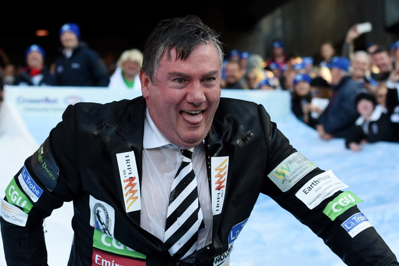 Eddie McGuire takes part in the Big Freeze Ice Slide challenge last week, shortly after making the inflammatory comments. Photo: Tracey Nearmy, AAP.