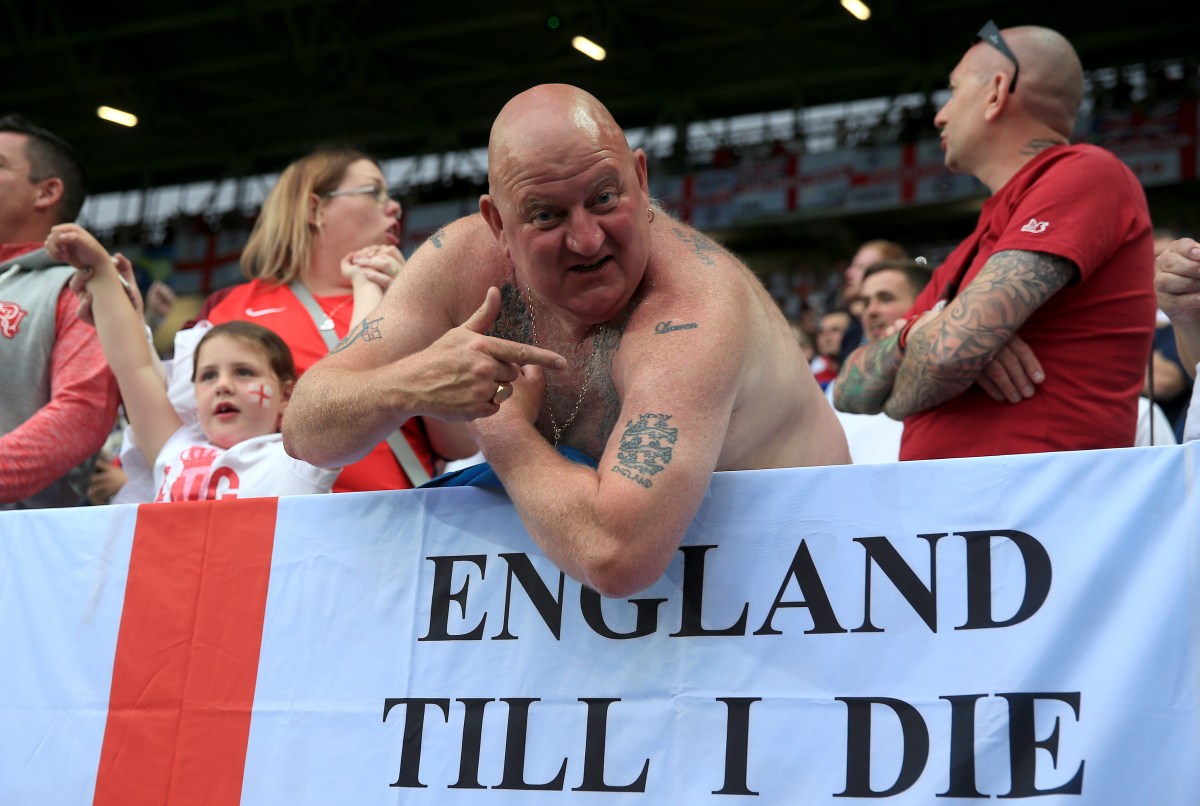 An England supporter shows his support ahead of the UEFA Euro 2016, Group B match at the Stade Geoffroy Guichard, Saint-Etienne.. Picture date: Monday June 20, 2016. See PA story SOCCER England. Photo credit should read: Nick Potts/PA Wire. RESTRICTIONS: Use subject to restrictions. Editorial use only. Book and magazine sales permitted providing not solely devoted to any one team/player/match. No commercial use. Call +44 (0)1158 447447 for further information.