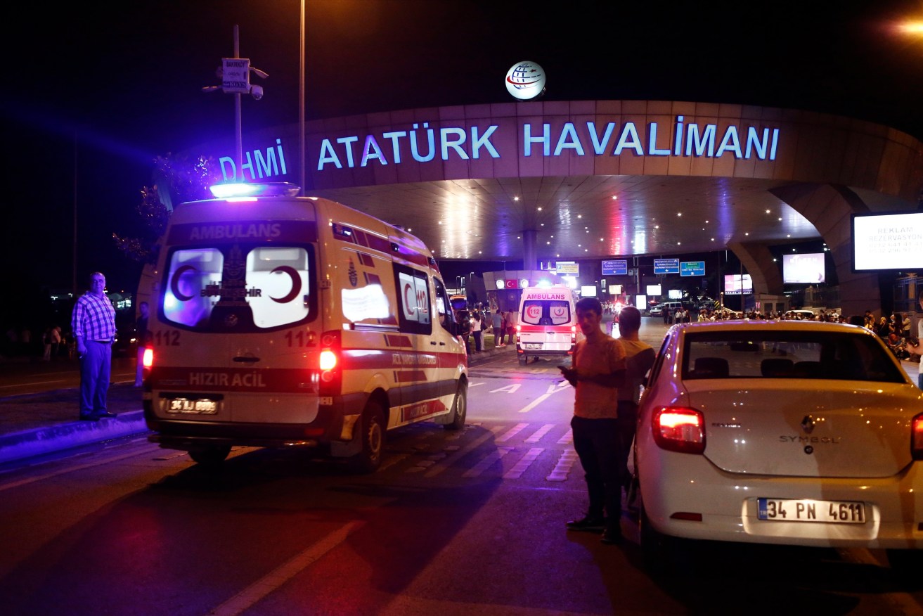 Turkish police block the road after a suicide bomb attack at Ataturk Airport in Istanbul. Photo: SEDAT SUNA, EPA