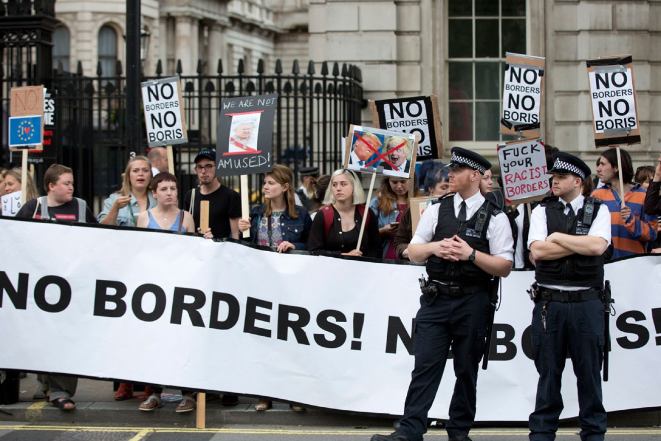 Anti-Brexit protesters demonstrate at the gates of Downing Street  after vote. Photo: PA