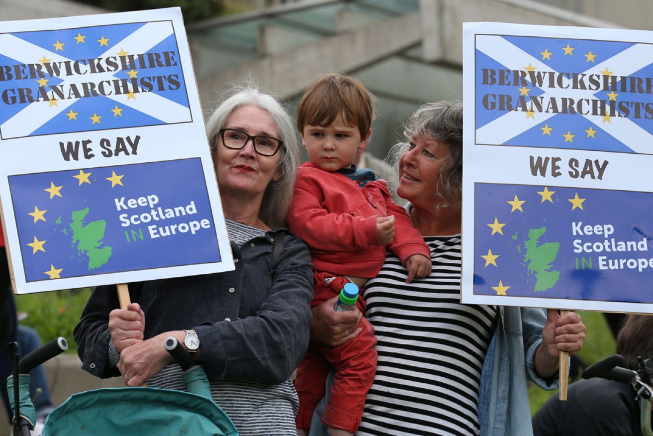 Many older UK residents voted to leave the EU, but the majority of Scots - including these "Granarchists" - want to stay. Photo: PA
