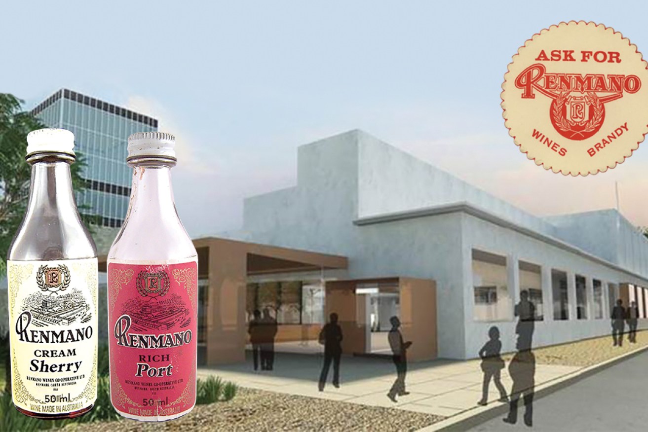 An artist's impression of the new Black Bottle Distillery at Renmark with some examples of Renmano memorabilia.