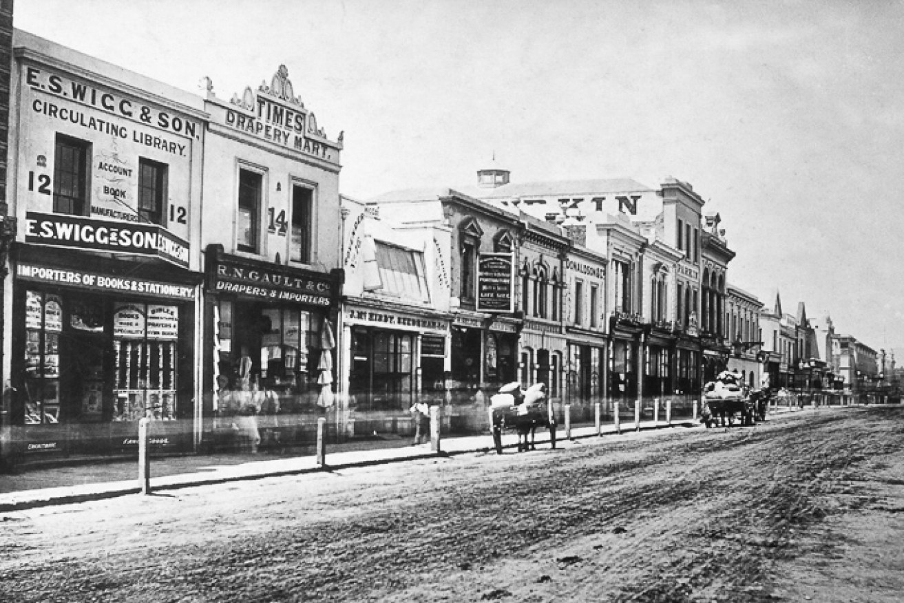 ES Wigg & Son's first premises, on Rundle Street near the Beehive Corner.