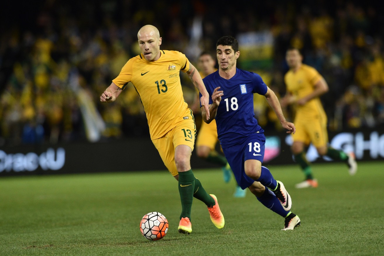 Aaron Mooy playing for the Socceroos against Greece last month. Photo: Julian Smith, AAP.