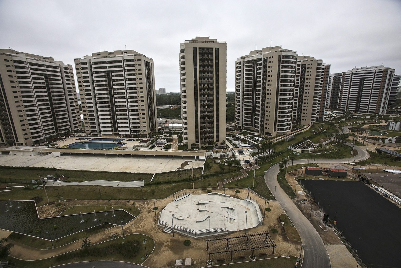 Buildings in the Olympic Village photographed during a media tour last month. Photo:  EPA