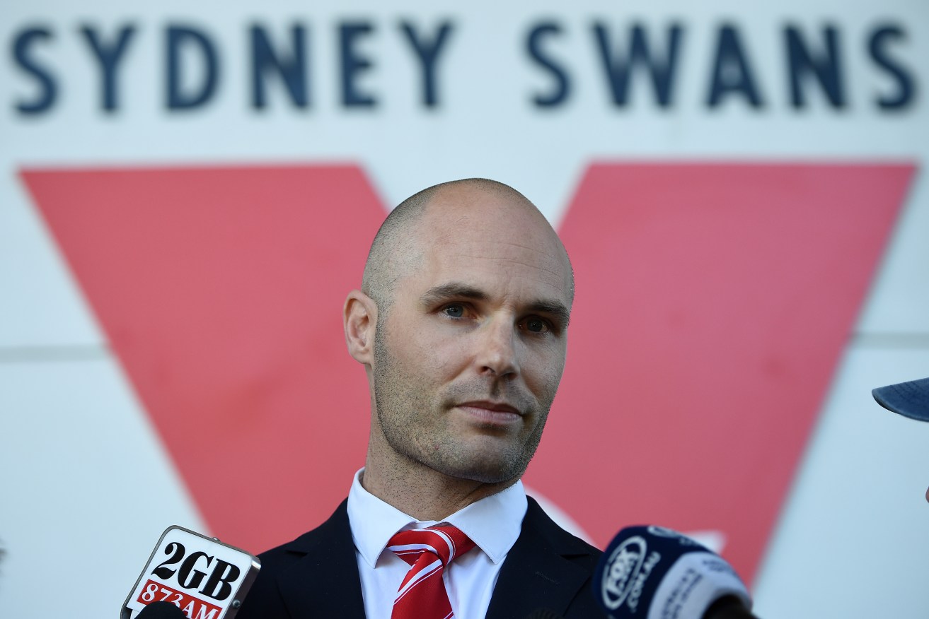 Sydney Swans General Manager of Football Tom Harley addressing the media about the Michael Talia controversy yesterday. Photo: Dan Himbrechts, AAP.