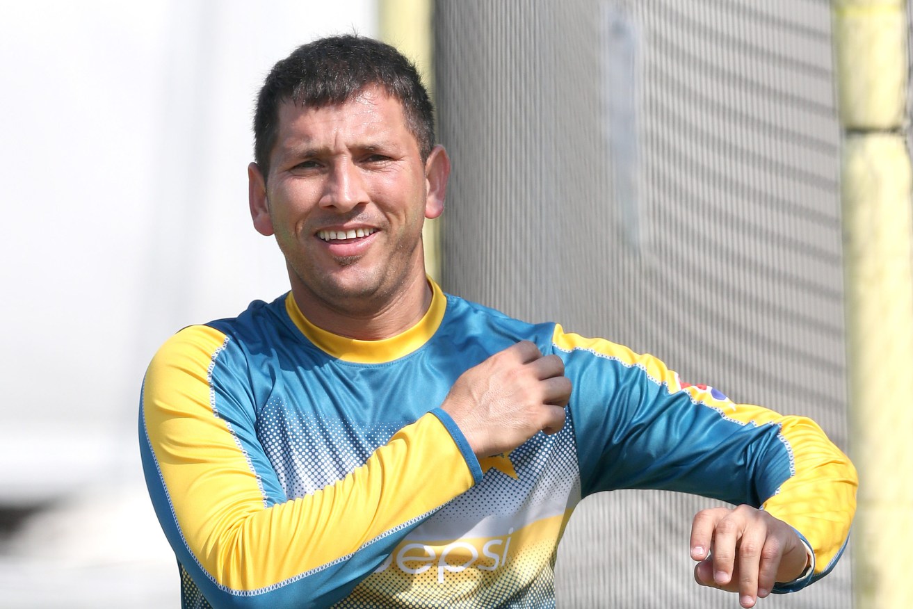 Pakistan's Yasir Shah during the nets session at Old Trafford overnight. Photo: Martin Rickett, PA Wire. 