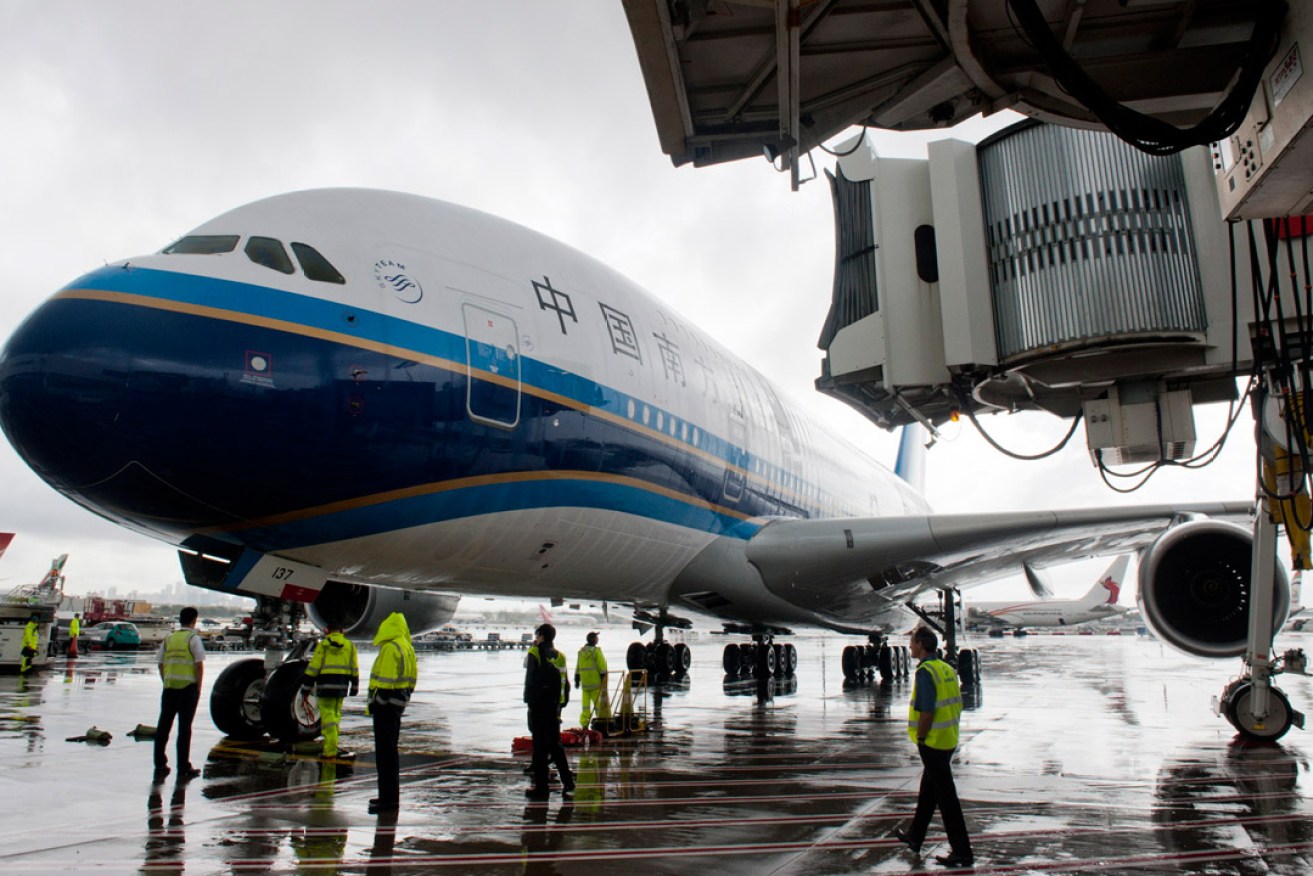 A China Southern Airlines A380 on the tarmac at Sydney Airport. Photo: AAP