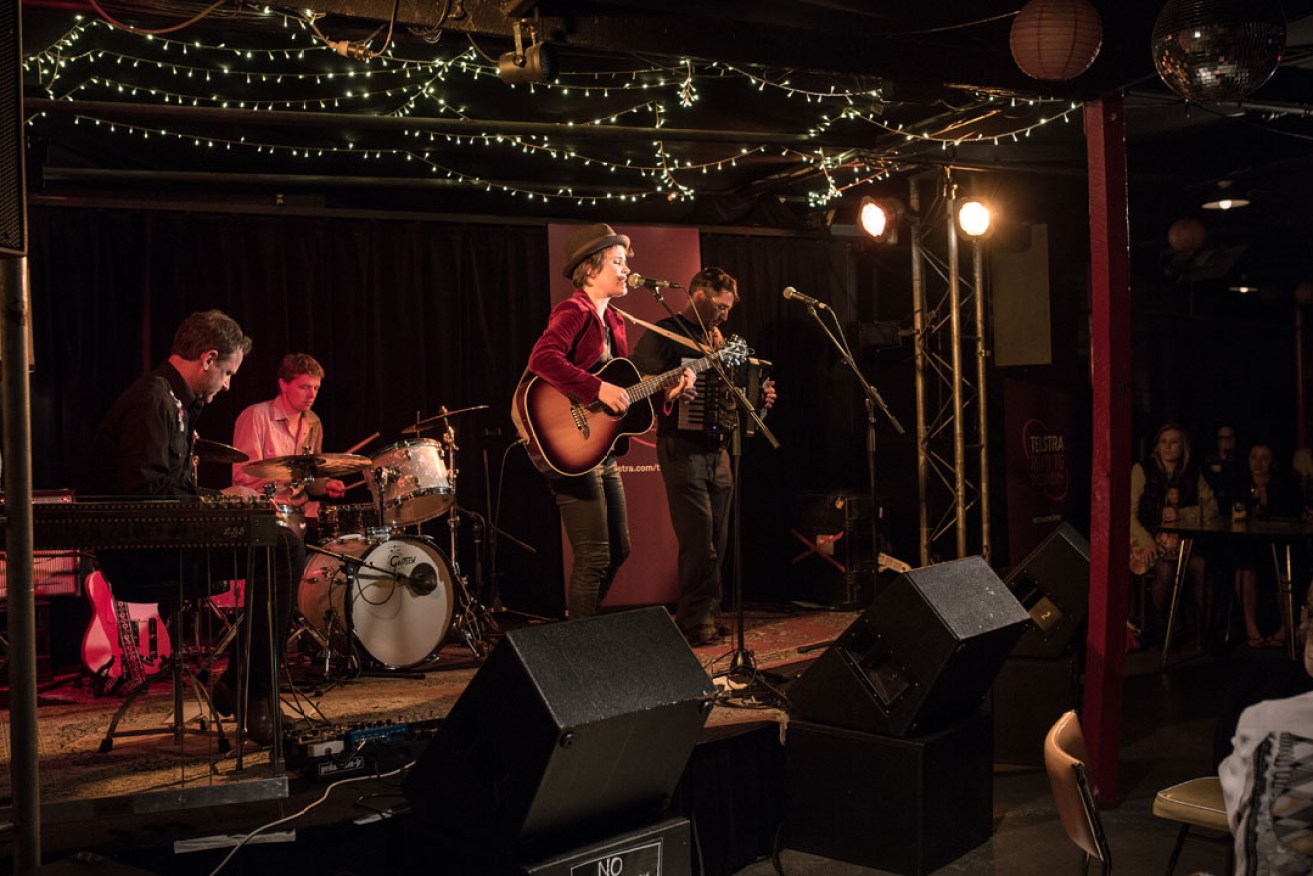 SA singer-songwriter Kelly Menhennett and band performing at live music venue the Wheatsheaf Hotel. Photo:  Helen Page Photography
