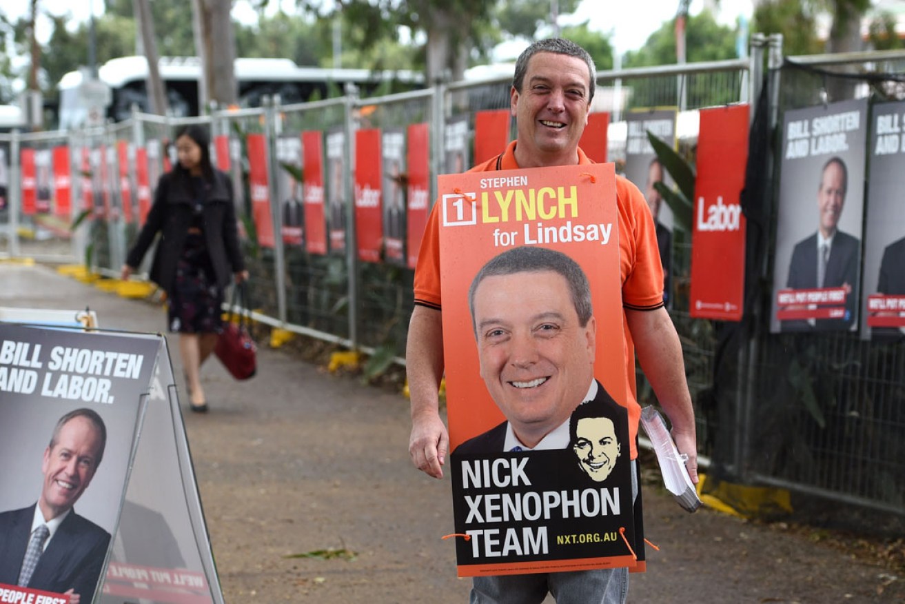 NXT candidate for Lyndsay Stephen Lynch disrupts the Labor Party federal election campaign launch in Sydney. Photo: AAP