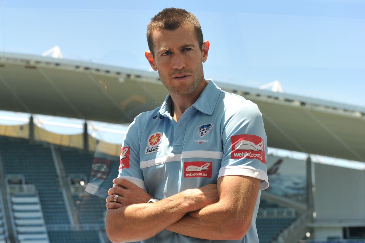 Sydney FC and Socceroos midfielder Brett Emerton poses for a photograph following a press conference in Sydney on Thursday, Jan. 16, 2014. Emerton, who has battled persistent back problems all A-League season, today announced his retirement after a decorated career spanning 18 years. (AAP Image/Paul Miller) NO ARCHIVING