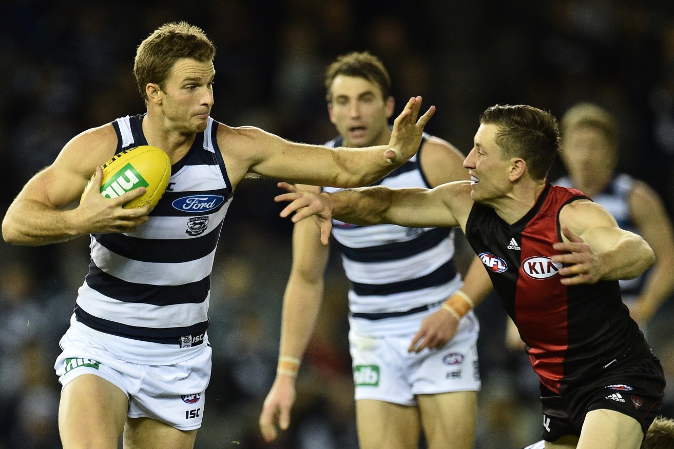 Geelong's Lachie Henderson has had surgery on his knee. Photo: Julian Smith / AAP