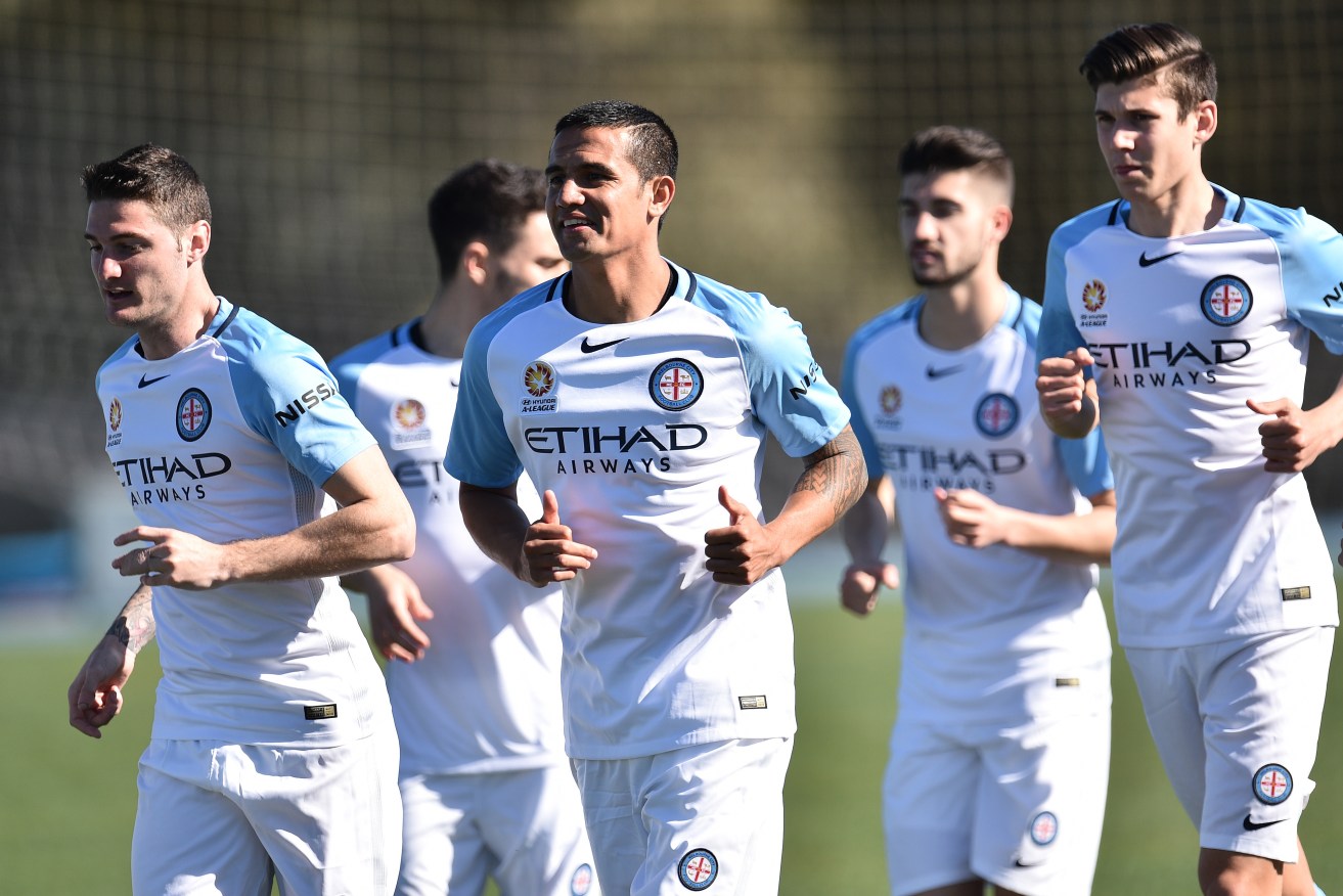Tim Cahill’s Melbourne City will play Adelaide United at Hindmarsh on January 12. Photo: Julian Smith, AAP.