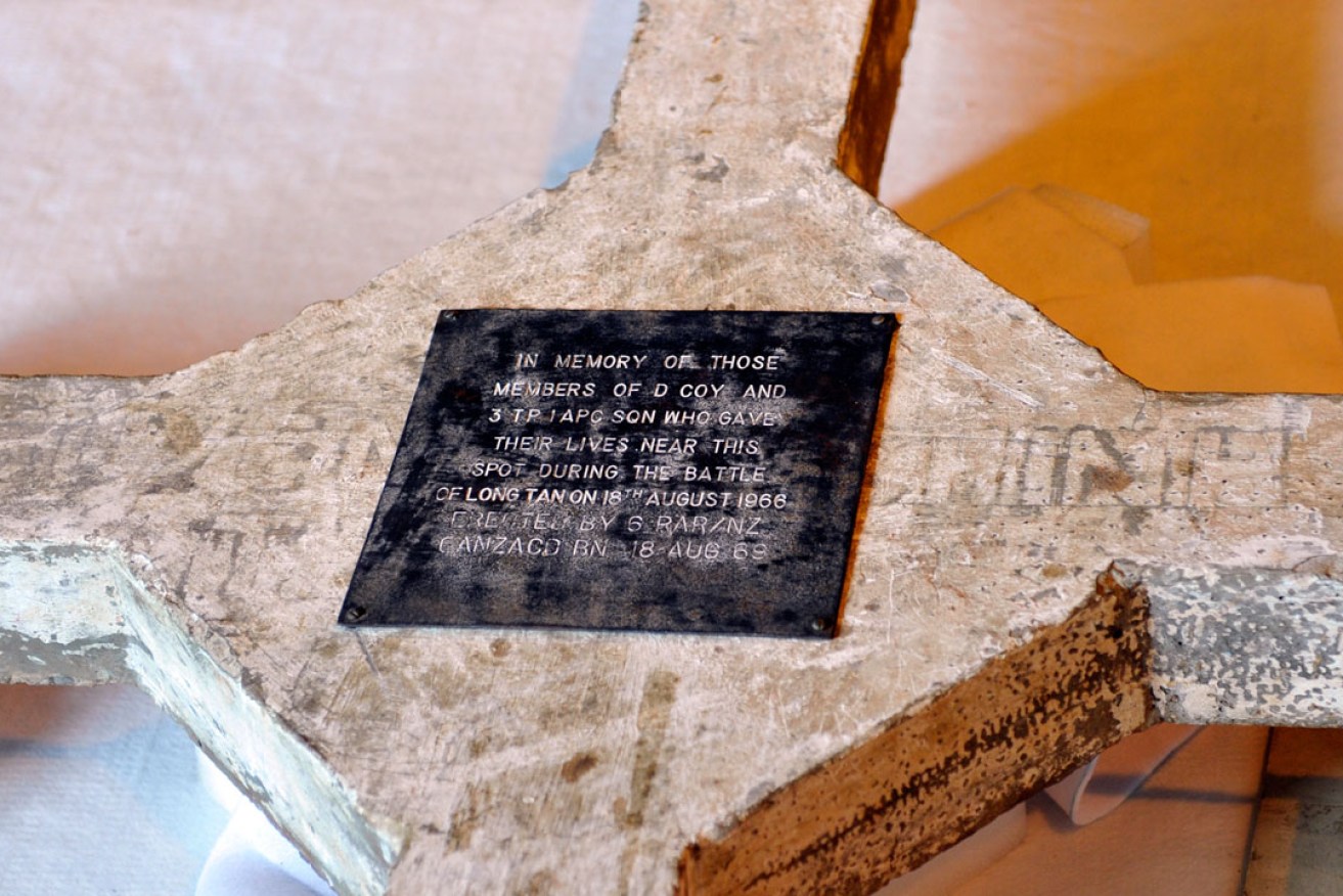 The plaque on the Long Tan Cross. Photo: AAP