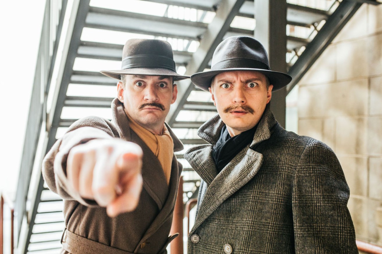 Charles Mayer and Tim Overton play multiple roles in The 39 Steps. Photo: James Hartley