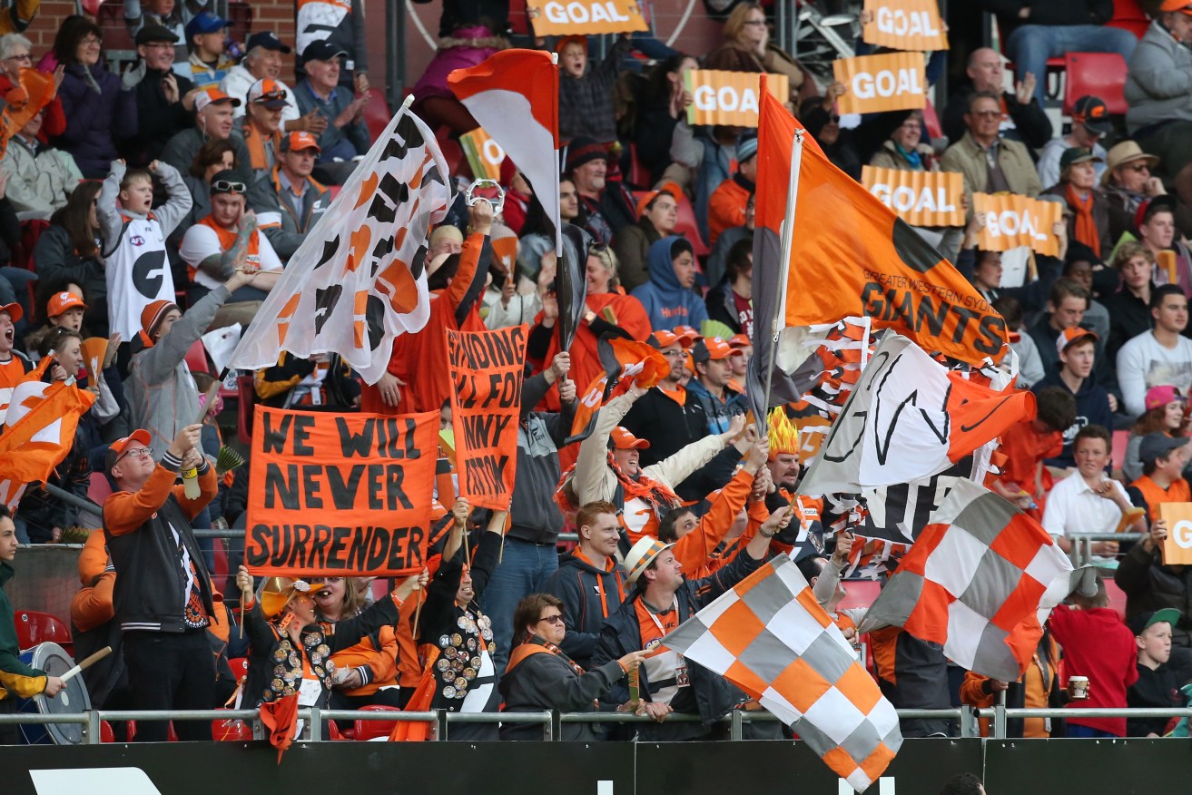 GWS Giants fans are in danger of being outnumbered by supporters of the visiting Western Bulldogs at their own homeground. Photo: Craig Golding / AAP