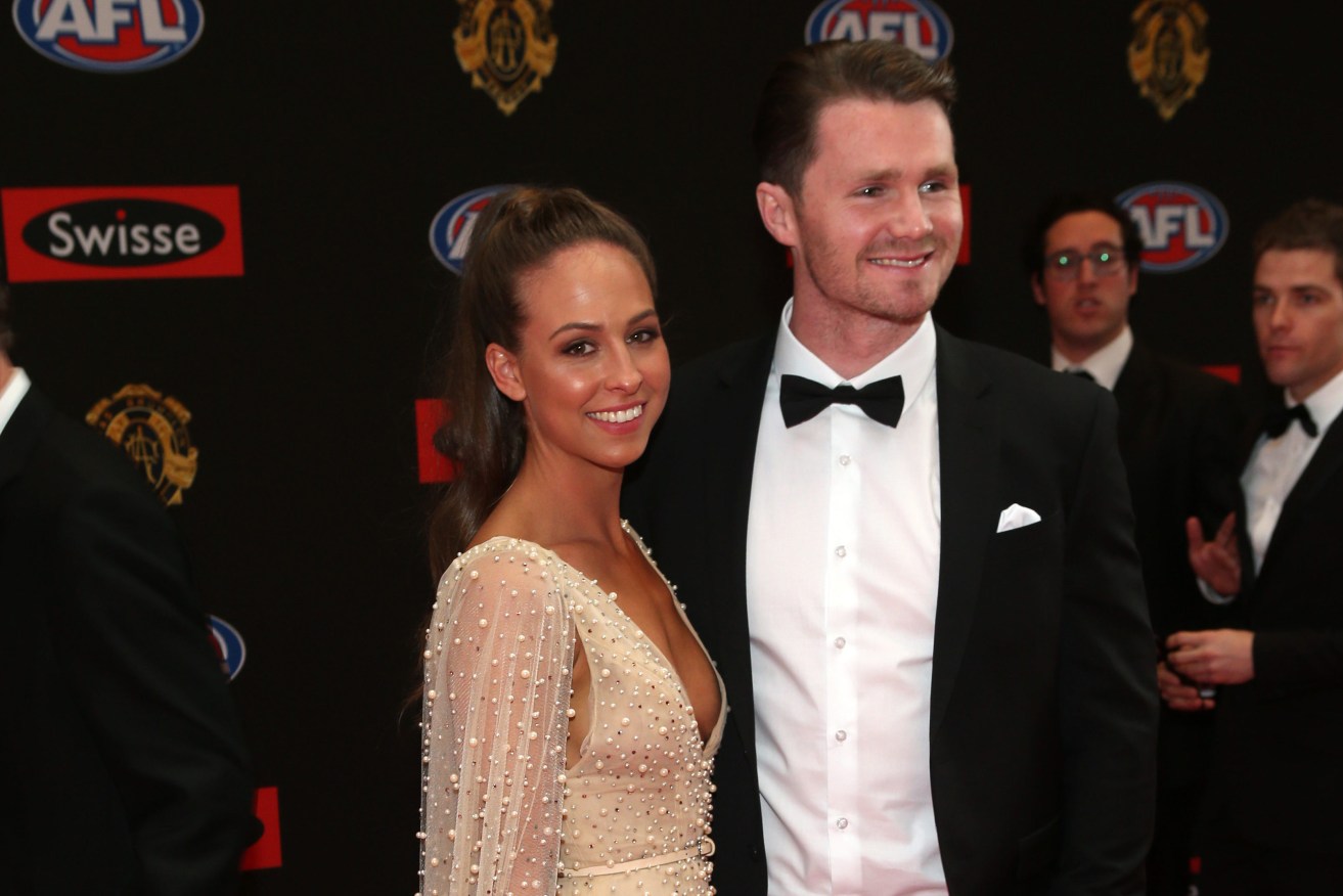 Patrick Dangerfield and his partner now wife) Mardi at last year's Brownlow Medal Ceremony. Photo: David Crosling / AAP